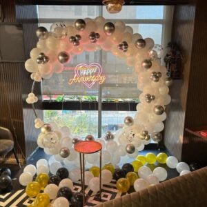 Happy Anniversary Decoration silver and white balloons