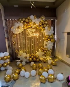Happy Birthday Decoration golden and white backdrop